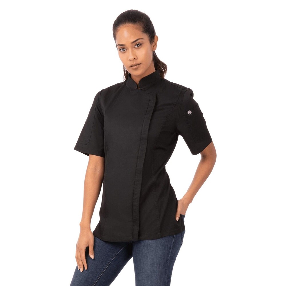 Chef Works Women's Springfield Chef Coat Black Large Short Sleeve Jacket NWT